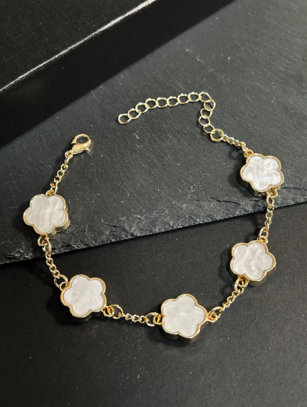 Bracelet Fleur Ébène - Blanc