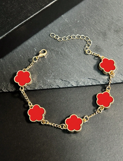 Bracelet Fleur Ébène - Rouge